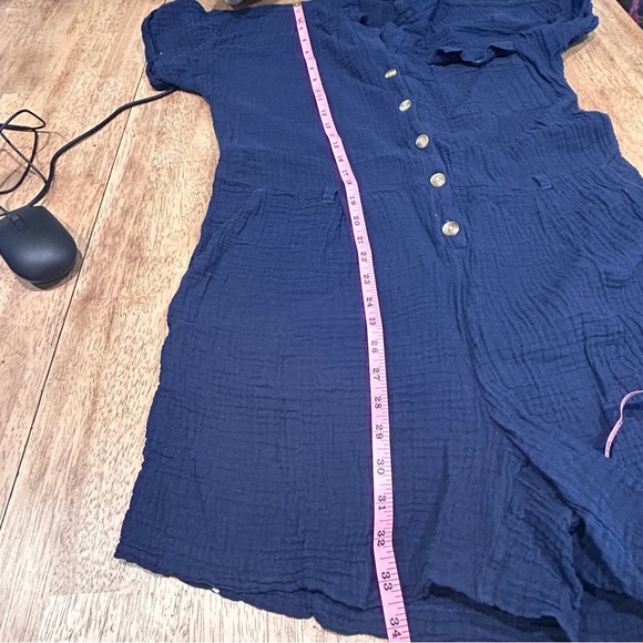 ✨Beach Lunch Lounge Women's Cuff Sleeve Romper in Blue Gauze 100% Cotton Size L - Picture 5 of 5